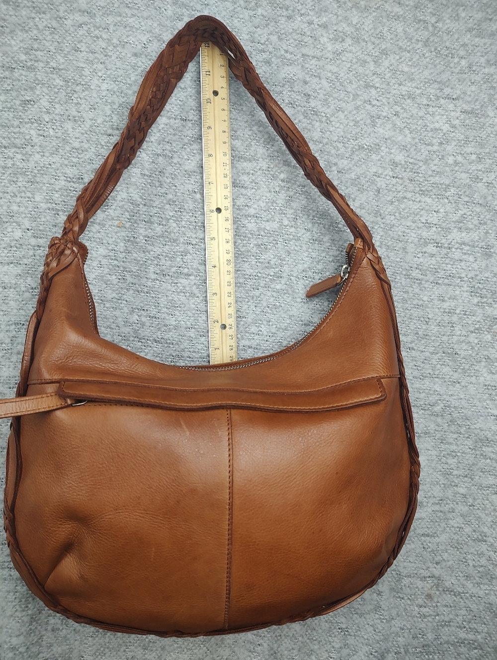 Vilenca Holland Braided Trim Leather Hobo Bag Brown Cognac - Picture 8 of 9